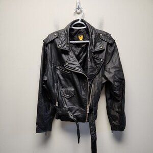 Vintage Virginia Slims V Wear Black Real Leather Moto Biker Jacket Size Large